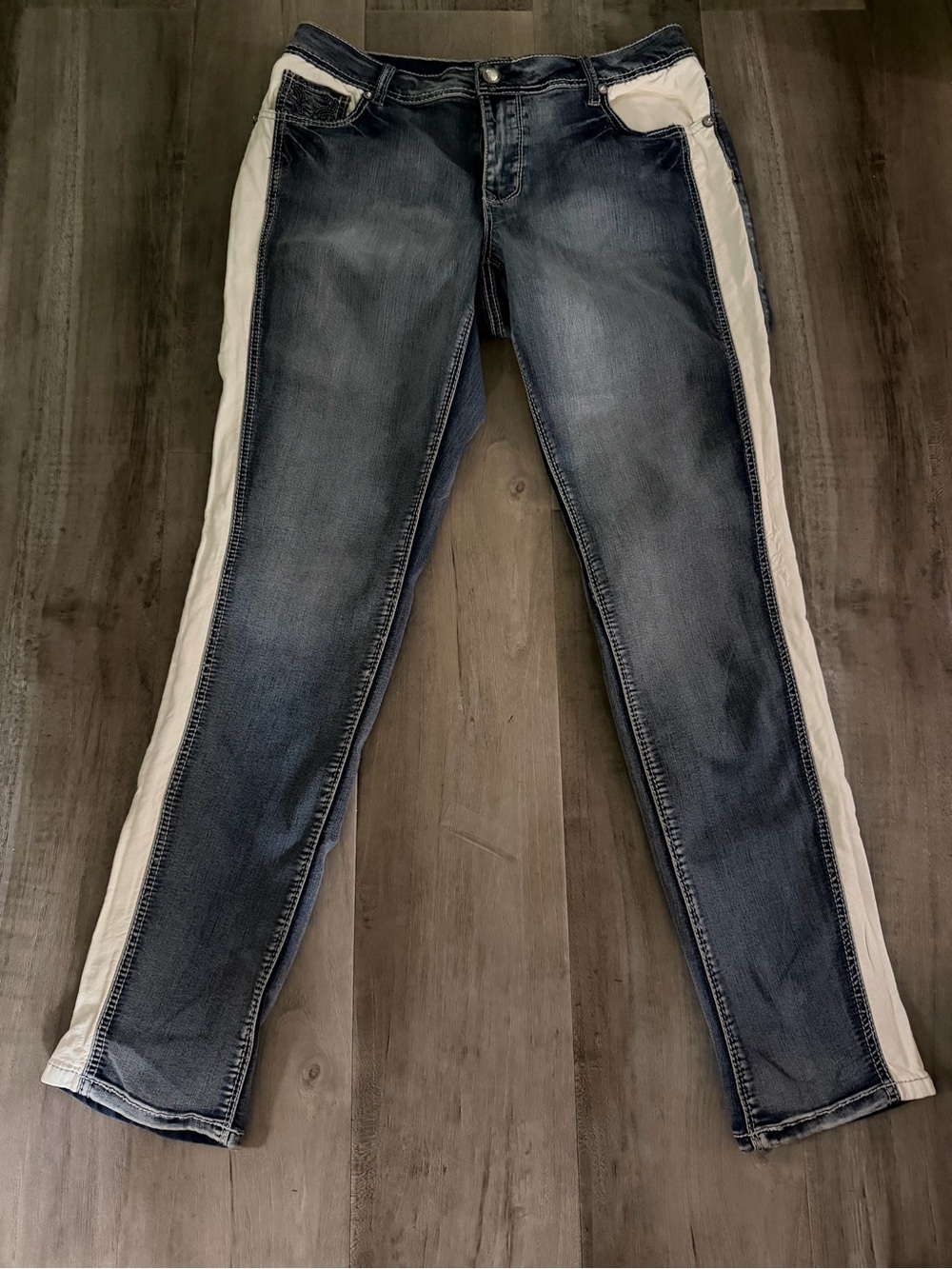 Ashley Stewart Dark Blue Skinny Jeans with White Side Panels